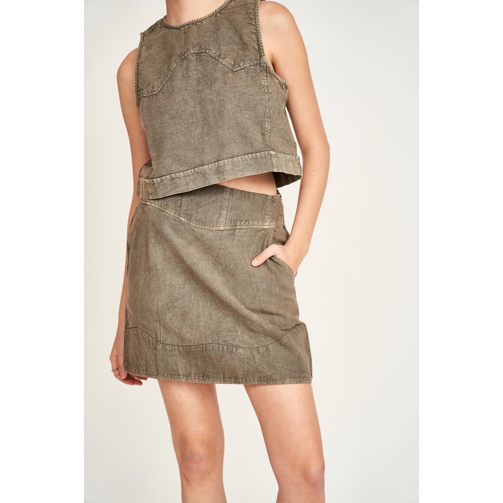 Mirth Salado Skirt Cavern Canvas Brown Cotton Mini Side Zip Denim L